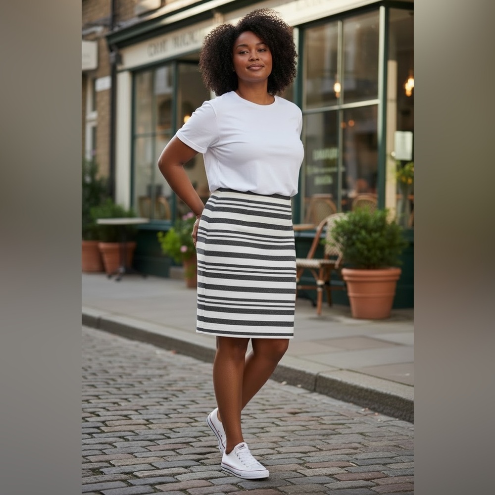 J. Crew Factory Navy and White Striped Pencil Skirt Size 12